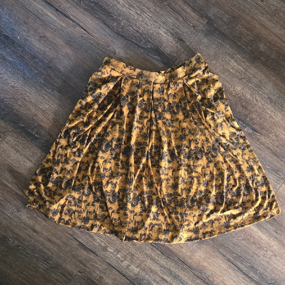 LuLaRoe Gold and Black Floral Midi Skirt